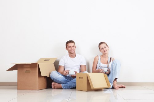 Office movers navigating a busy Walworth street